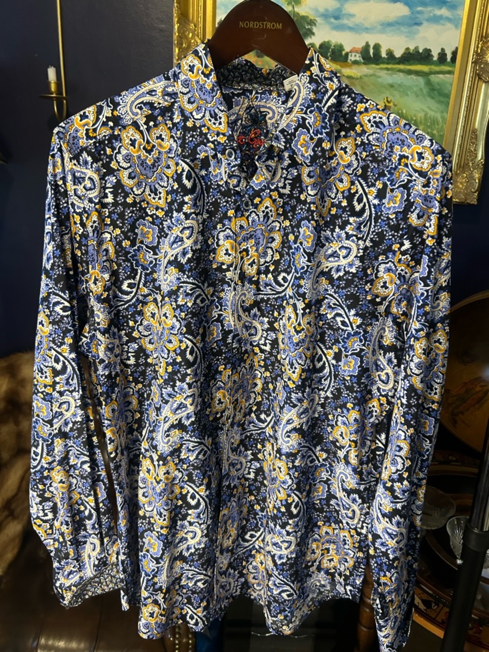 Robert Graham Men's Navy, Blue & Yellow Paisley Button-Down Shirt